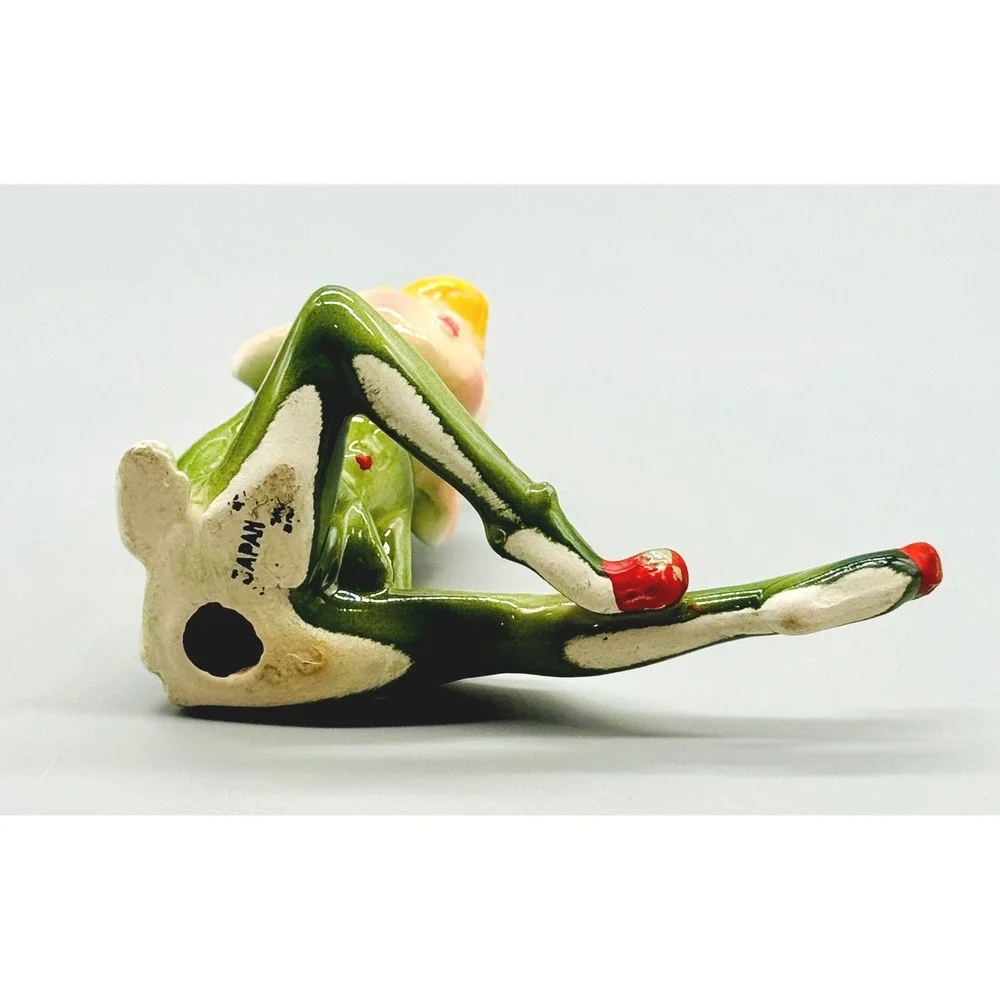 Tumbling Pixie Elf Figurine Sitting Japan Vintage 1950s Christmas Decor Ceramic